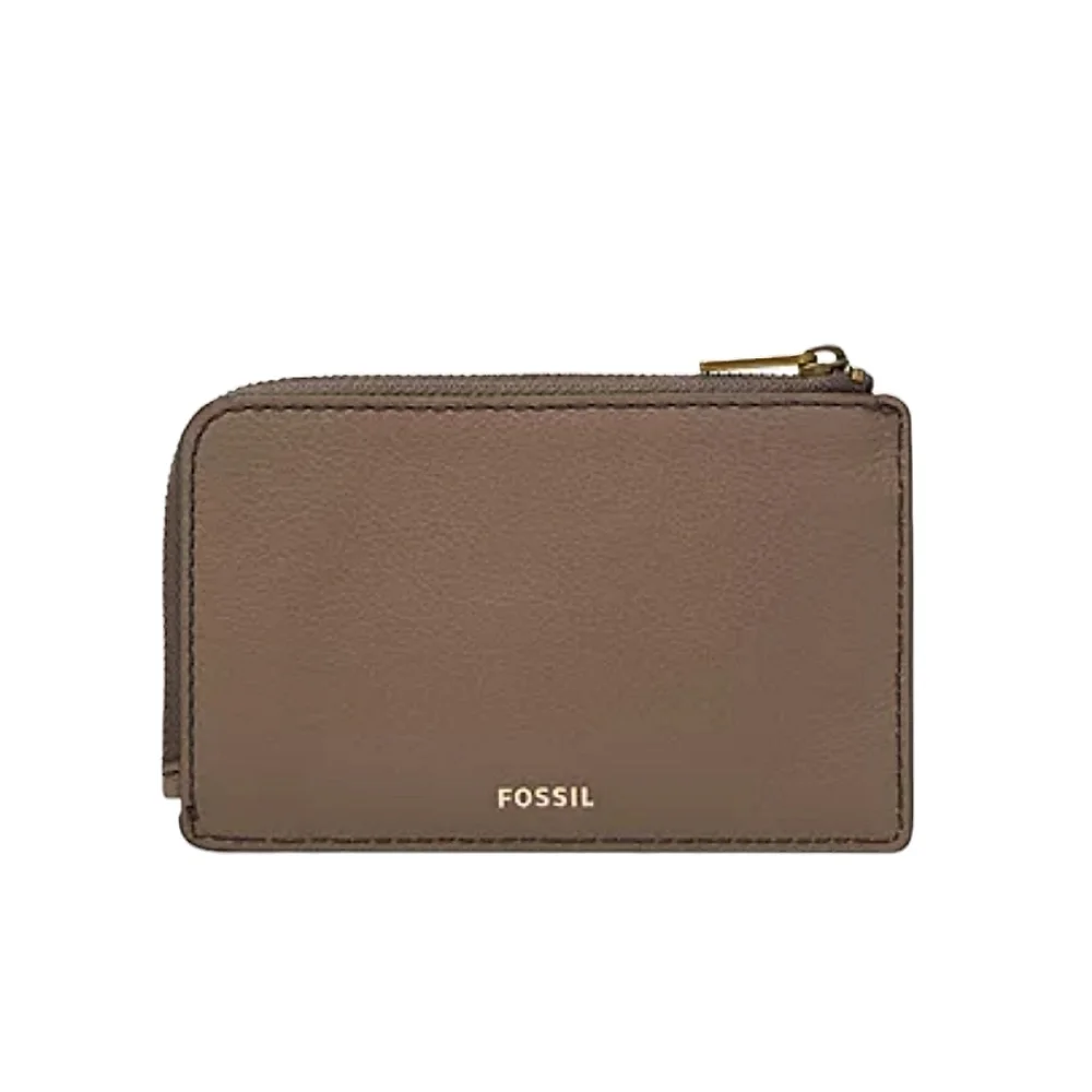 Fossil Jori Leather Zip Card Case in Vintage Khaki